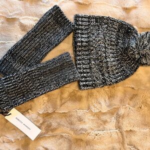 Rebecca Minkoff Black and White Knit Hat and Scarf Set